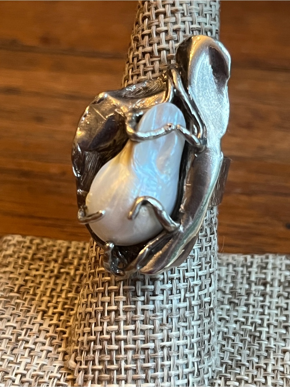 Sterling Silver Baroque Pearl Statement Ring - Hallmarked